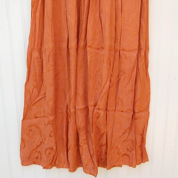 Vintage Boho Handmade Midi Skirt Size S Floral Orange Pull On Elastic Waist Fall - Picture 9 of 9